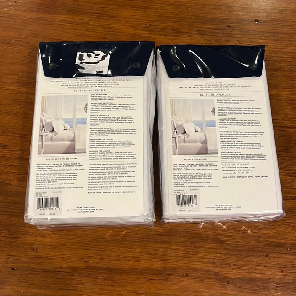 Ralph Lauren RL 464 Solid Percale Twin Flat + Extra Deep Fitted Sheet set Tux